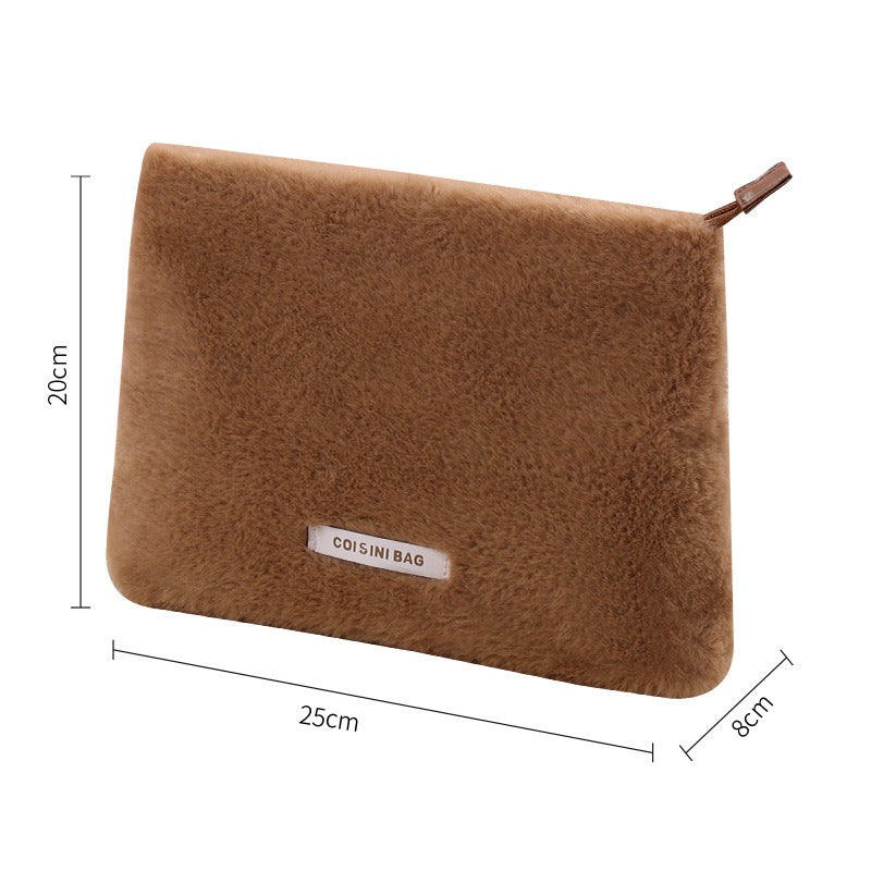 New Plush Portable Makeup Bag Fashionable Rabbit Hair Storage Bag Flat Mouth Handheld Makeup Supplies Storage Bag