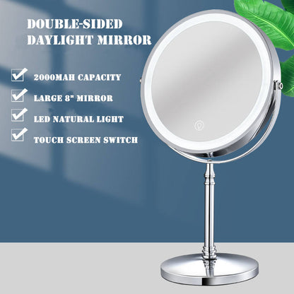 Dual sided 8" USB Wireless 1X&10X Rechargeable Vanity makeup mirror with lights