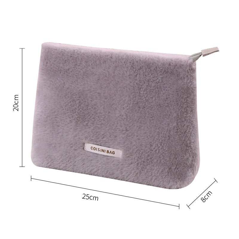 New Plush Portable Makeup Bag Fashionable Rabbit Hair Storage Bag Flat Mouth Handheld Makeup Supplies Storage Bag