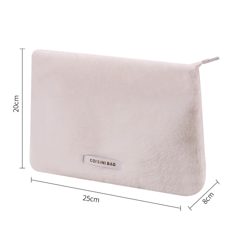 New Plush Portable Makeup Bag Fashionable Rabbit Hair Storage Bag Flat Mouth Handheld Makeup Supplies Storage Bag