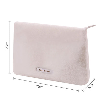 New Plush Portable Makeup Bag Fashionable Rabbit Hair Storage Bag Flat Mouth Handheld Makeup Supplies Storage Bag