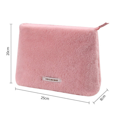 New Plush Portable Makeup Bag Fashionable Rabbit Hair Storage Bag Flat Mouth Handheld Makeup Supplies Storage Bag