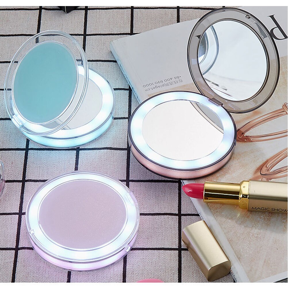 LED Lighted Vanity Travel Makeup Mirror Foldable Compact USB Charging Cosmetic Makeup Mirror Light Beauty Tools