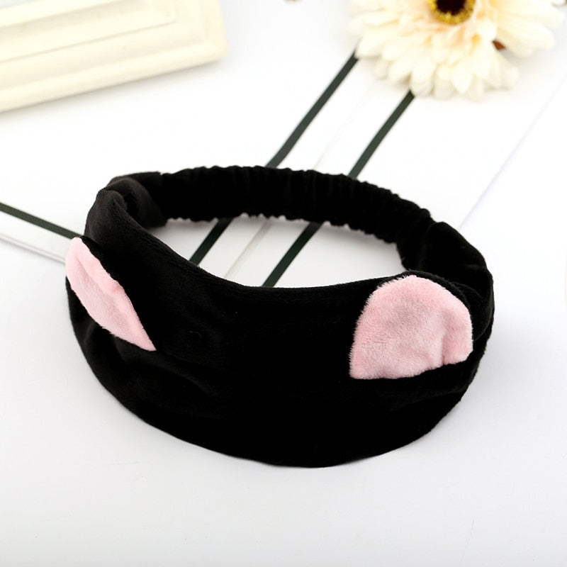 Cute Cat Ears Headband Hairband Turban Spa Bath Wash Elastic Hair Band Wrap Clips Hair Accessories Makeup Tool