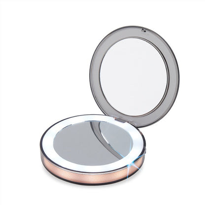 LED mini light filled mirror with light, portable circular makeup mirror, portable gift, small mirror, USB charging, one piece f