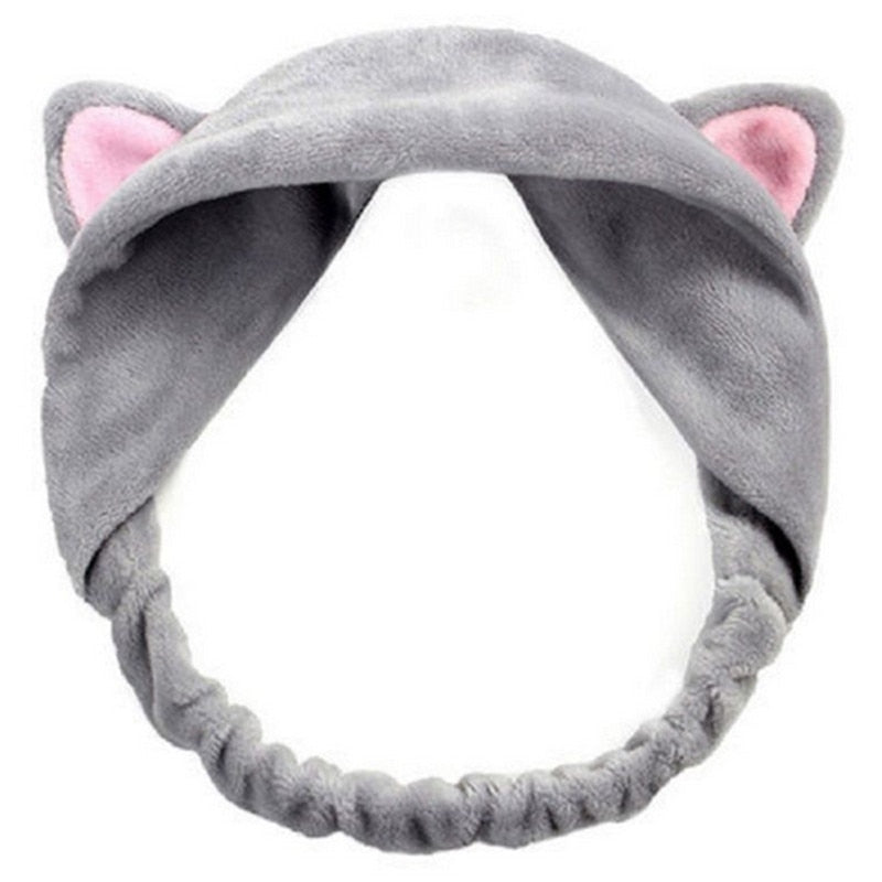 Cute Cat Ears Headband Hairband Turban Spa Bath Wash Elastic Hair Band Wrap Clips Hair Accessories Makeup Tool