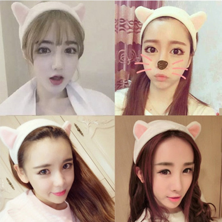 Cute Cat Ears Headband Hairband Turban Spa Bath Wash Elastic Hair Band Wrap Clips Hair Accessories Makeup Tool